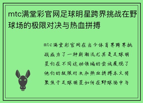 mtc满堂彩官网足球明星跨界挑战在野球场的极限对决与热血拼搏